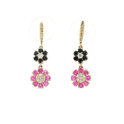 2.70 CTW Natural AAAA Grade Blue Sapphire, AAAA Grade Pink Sapphire & Diamond Floral Dangle Earrings in 14kt Yellow Gold – Jewelry Depot, Inc.