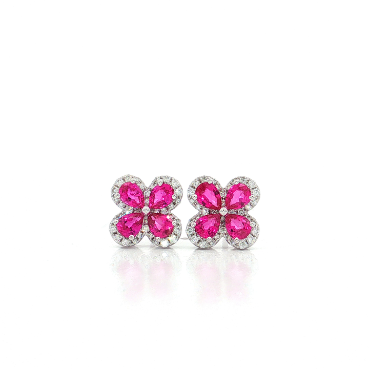 Pear Vivid Ruby Colorless Nearly Flawless Diamond Flower Stud Earrings (2 ⅓ ct. tw.) in 18k White Gold