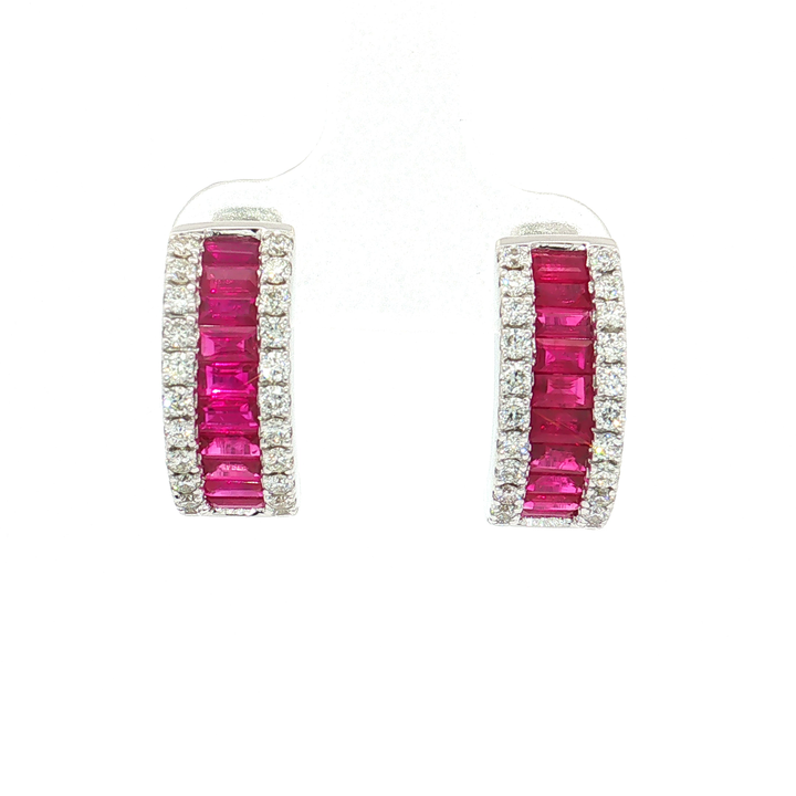 Vivid Baguette Ruby Colorless Nearly Flawless Channel-Set Diamond Hoop Earrings (3 ½ ct. tw.) in 18k White Gold