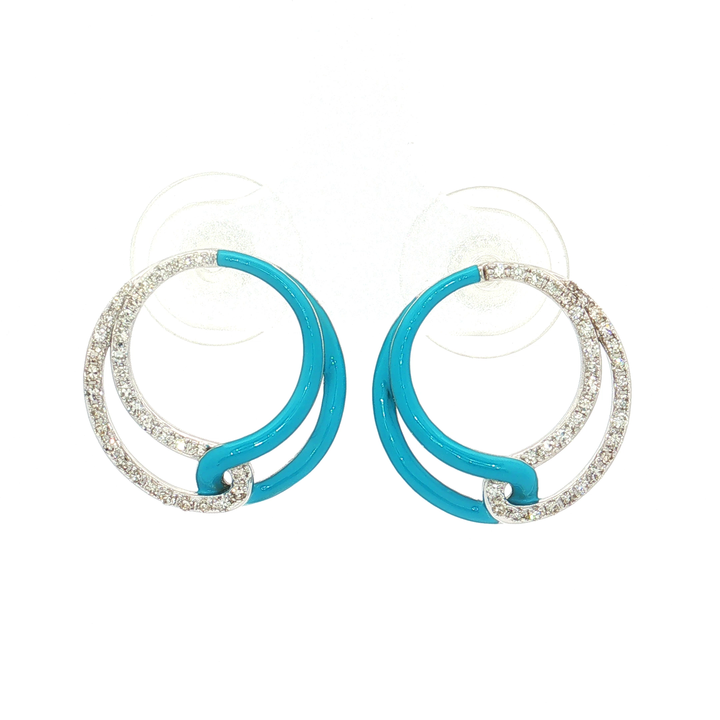 Near-Colorless Near-Flawless Diamond and Blue Enamel Circle Earrings (⅓ ct. tw.) in 14k White Gold