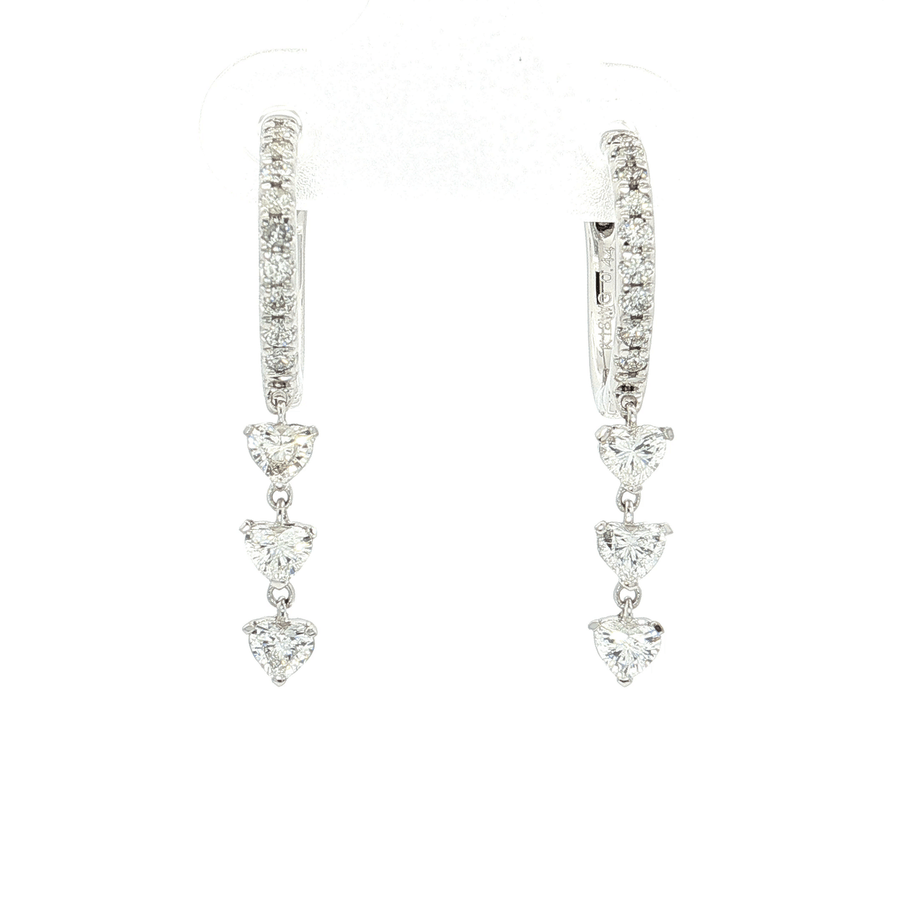 Nearly Flawless Colorless Diamond Hoop Heart Dangle Earrings (7/8 ct. tw.) 18k White Gold