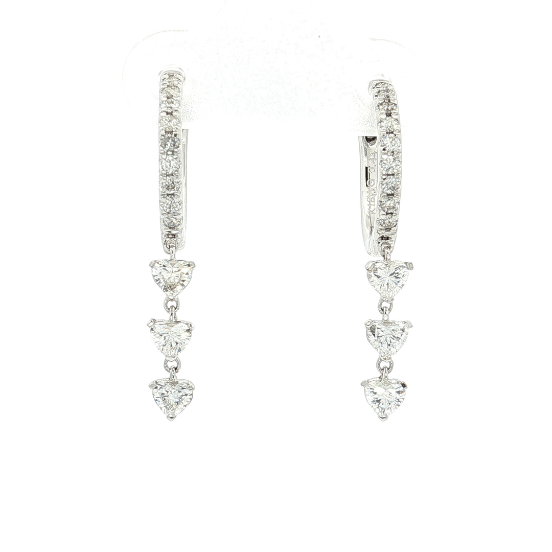 0.88 CTW Natural Heart Brilliant Cut Colorless Nearly Flawless Diamond Dangle Earrings in 18kt White Gold – Jewelry Depot, Inc.