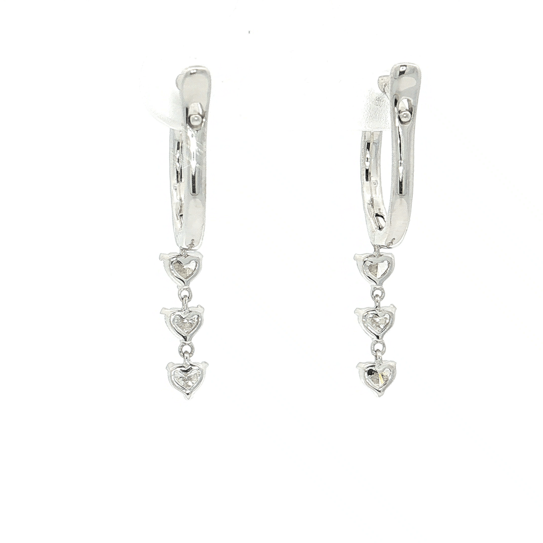 0.88 CTW Natural Heart Brilliant Cut Colorless Nearly Flawless Diamond Dangle Earrings in 18kt White Gold – Jewelry Depot, Inc.