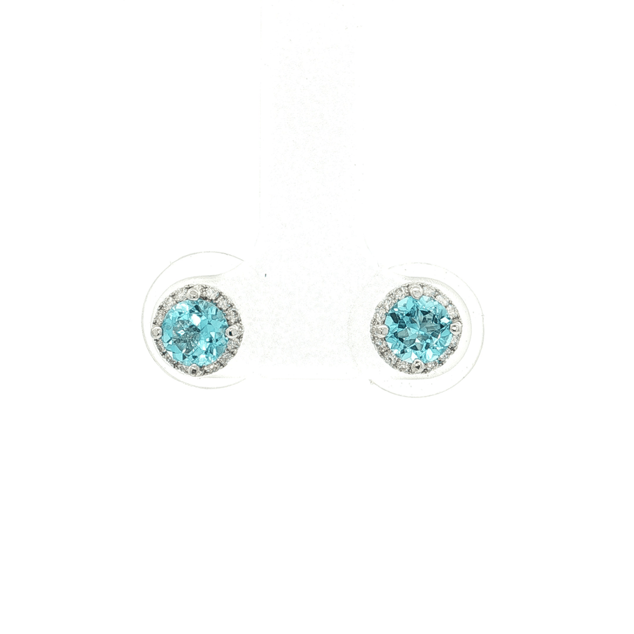 Blue Tourmaline & Nearly Flawless Colorless Diamond Halo Stud Earrings (1 1/3 ct. tw.) 18k White Gold