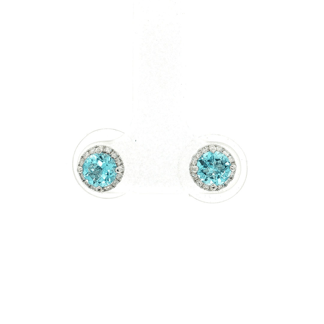 1.35 CTW Natural Blue Grade AAAA Tourmaline & Colorless Nearly Flawless Diamond Halo Earrings in 18kt White Gold – Jewelry Depot, Inc.