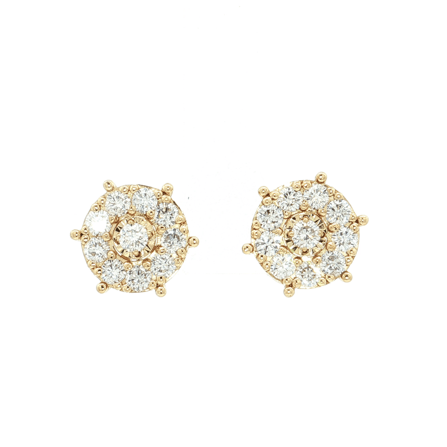 Diamond Cluster Stud Earrings 14k Yellow Gold  (1 5/6 ct. tw.)