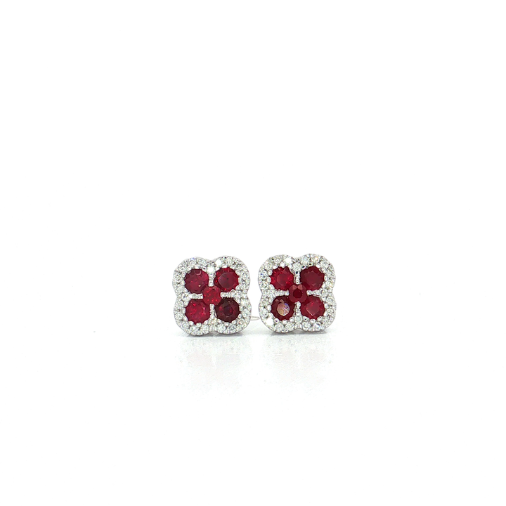 Vivid Ruby Colorless Near-Flawless Diamond Clover Stud Earrings (1 ⅛ ct. tw.) in 14k White Gold