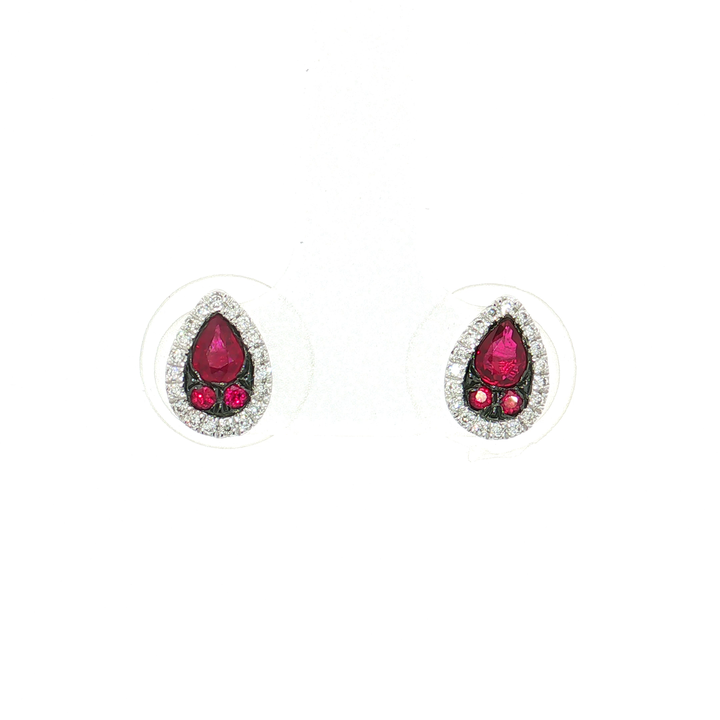Teardrop Vivid Ruby Colorless Nearly Flawless Halo Diamond Stud Earrings (¾ ct. tw.) in 18k White Gold