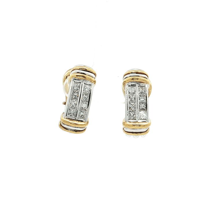 1.60 CTW Natural Princess Cut Colorless Nearly Flawless Diamond Earrings Channel - Set in Platinum & 18kt Yellow Gold – Jewelry Depot, Inc.