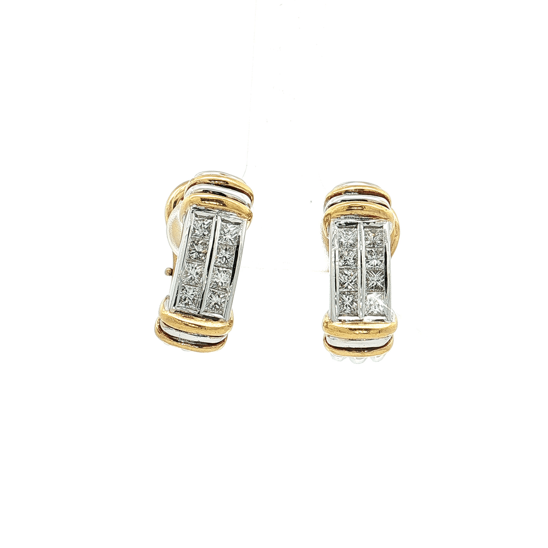 1.60 CTW Natural Princess Cut Colorless Nearly Flawless Diamond Earrings Channel - Set in Platinum & 18kt Yellow Gold – Jewelry Depot, Inc.