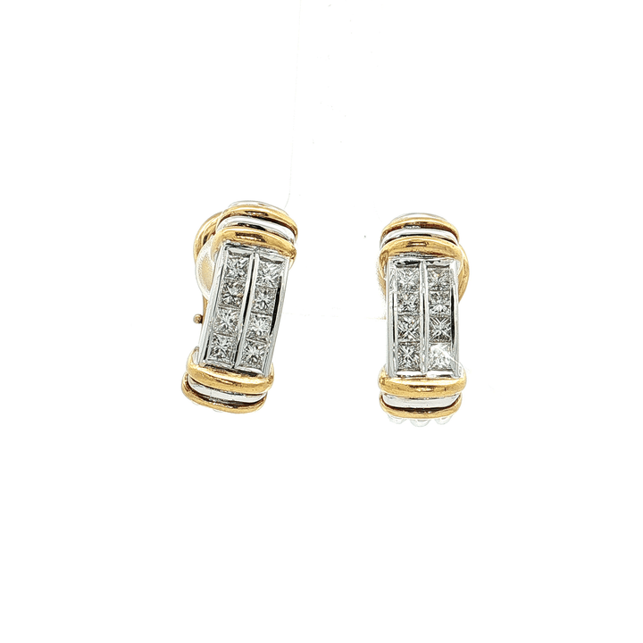 1.60 CTW Natural Princess Cut Colorless Nearly Flawless Diamond Earrings Channel - Set in Platinum & 18kt Yellow Gold – Jewelry Depot, Inc.