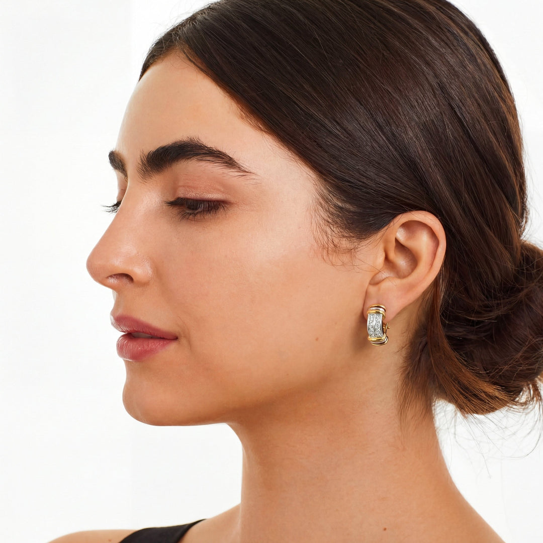 1.60 CTW Natural Princess Cut Colorless Nearly Flawless Diamond Earrings Channel - Set in Platinum & 18kt Yellow Gold – Jewelry Depot, Inc.