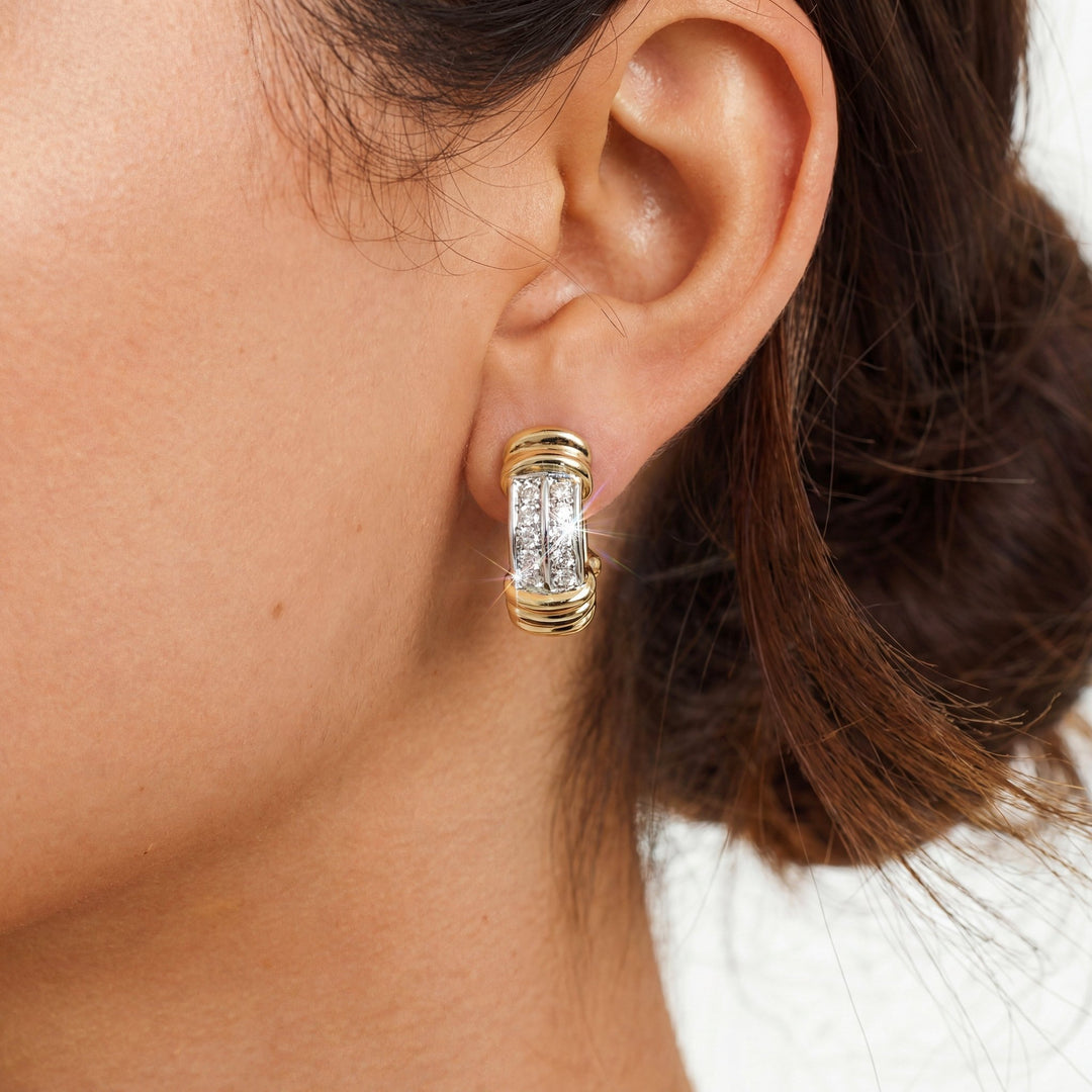 1.60 CTW Natural Princess Cut Colorless Nearly Flawless Diamond Earrings Channel - Set in Platinum & 18kt Yellow Gold – Jewelry Depot, Inc.