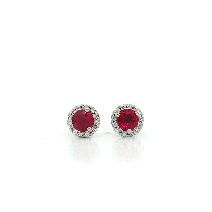 Vivid Ruby Colorless Nearly Flawless Halo Diamond Stud Earrings (2 ct. tw.) in 14k White Gold