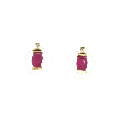 0.94 CTW Natural Oval Shape Ruby & Diamond Stud Earrings in 10kt Yellow Gold – Jewelry Depot, Inc.