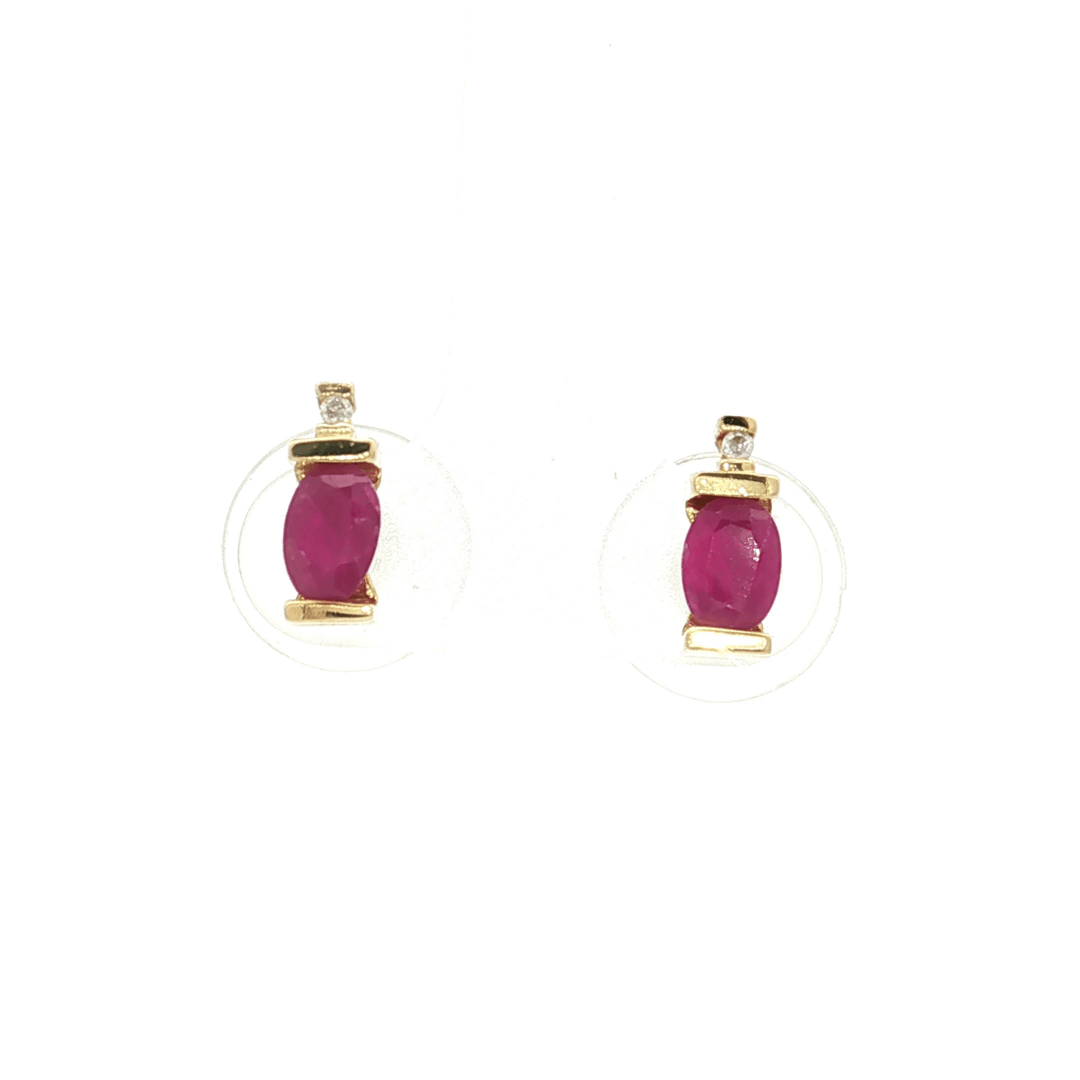 0.94 CTW Natural Oval Shape Ruby & Diamond Stud Earrings in 10kt Yellow Gold – Jewelry Depot, Inc.