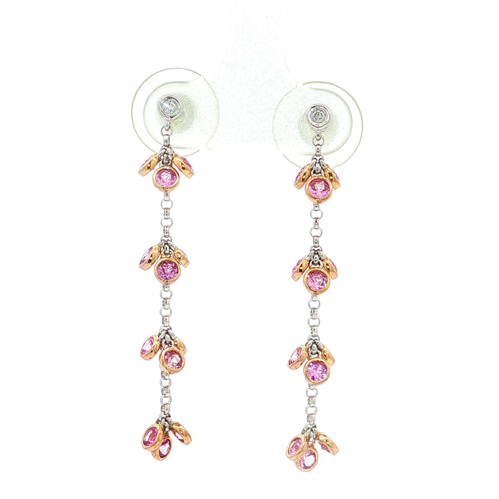 Bezel-Set Pink Sapphire Near-Colorless Near-Flawless Diamond Dangle Earrings (3 ct. tw.) in 18k Rose & White Gold