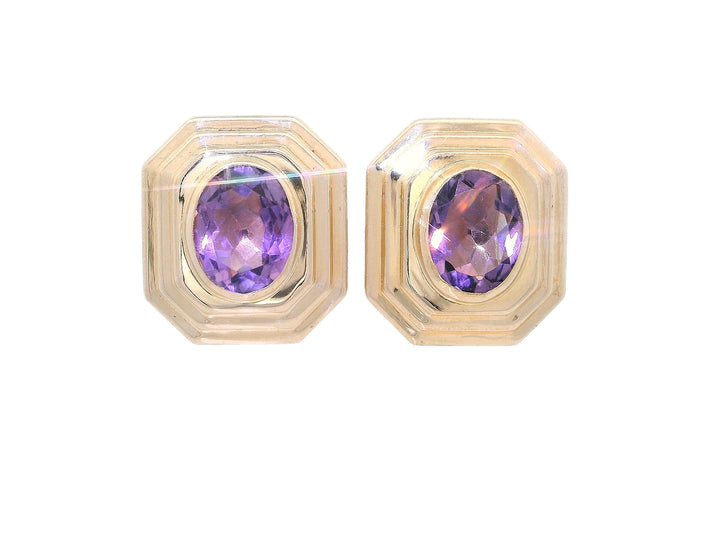 2.74 CTW Grade AAA Oval Amethyst Earrings in 14KT Yellow Gold