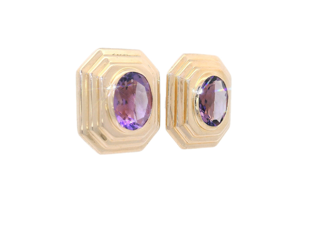 2.74 CTW Grade AAA Oval Amethyst Earrings in 14KT Yellow Gold