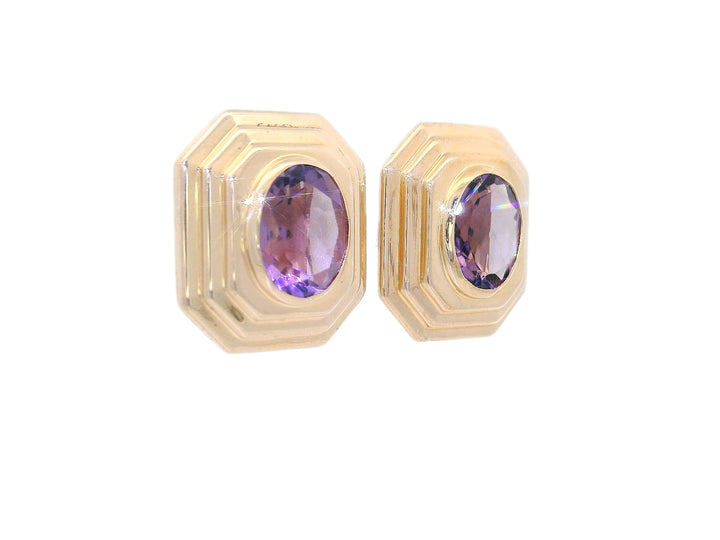 2.74 CTW Grade AAA Oval Amethyst Earrings in 14KT Yellow Gold
