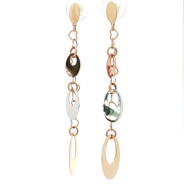 Heart Drop Earrings in 14k Tri-Color Gold