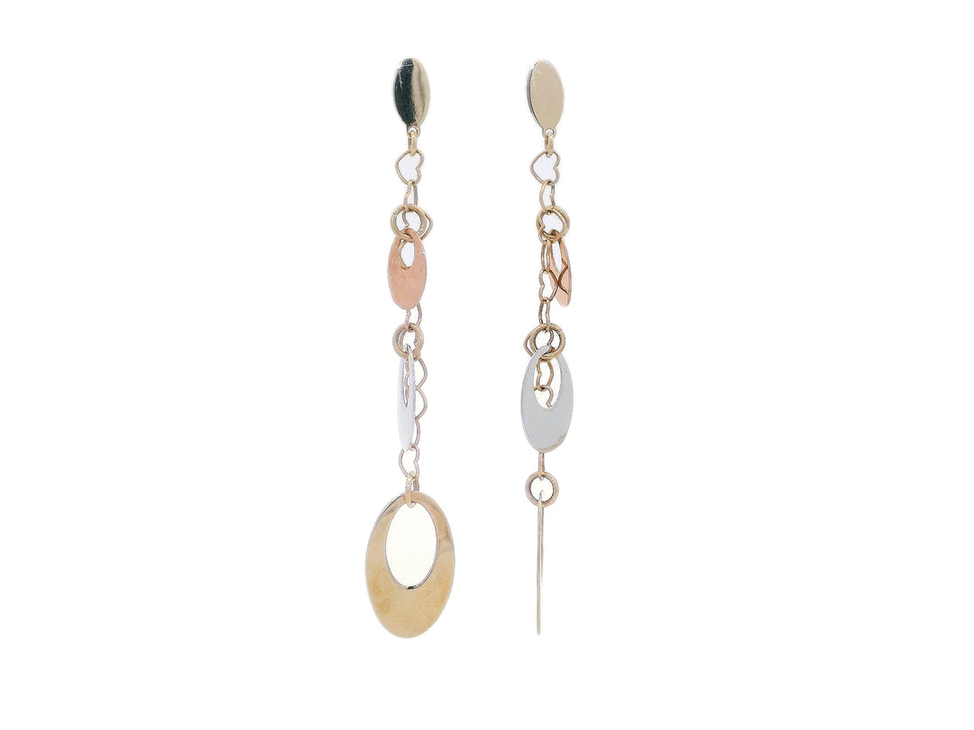 Tri-Color 18KT Gold Dangle Earrings in Yellow, White, & Rose Gold