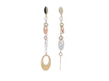 Tri-Color Gold Dangle Earrings in 14k Yellow, White, & Rose Gold