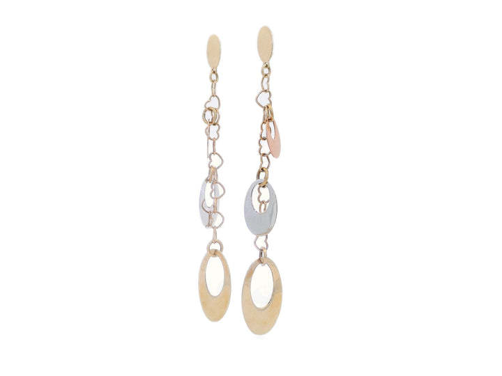 Tri-Color 18KT Gold Dangle Earrings in Yellow, White, & Rose Gold