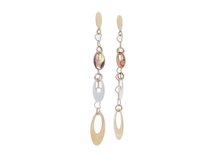 Tri-Color 18KT Gold Dangle Earrings in Yellow, White, & Rose Gold