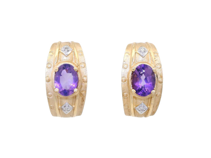 1.30 CTW Grade AAA Amethyst & Diamond Earrings in 14KT Yellow Gold