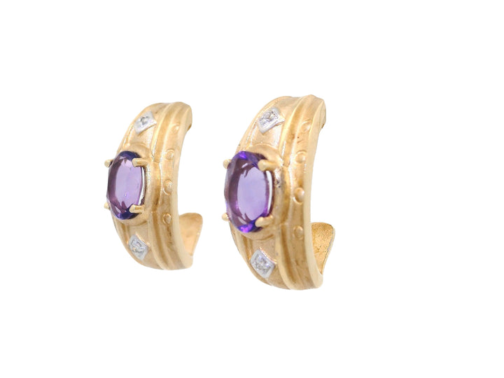 1.30 CTW Grade AAA Amethyst & Diamond Earrings in 14KT Yellow Gold