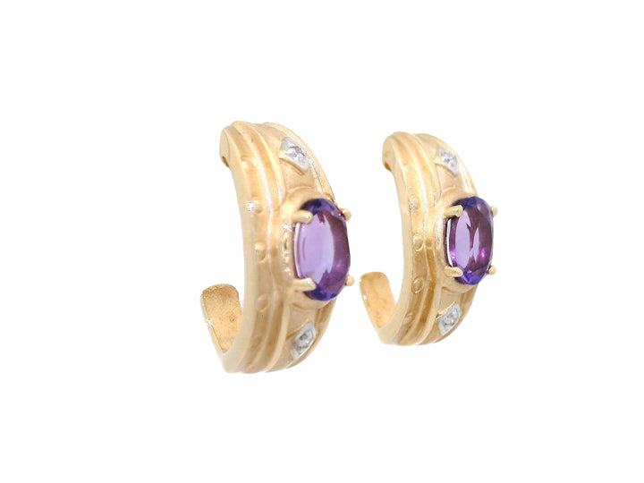 1.30 CTW Grade AAA Amethyst & Diamond Earrings in 14KT Yellow Gold