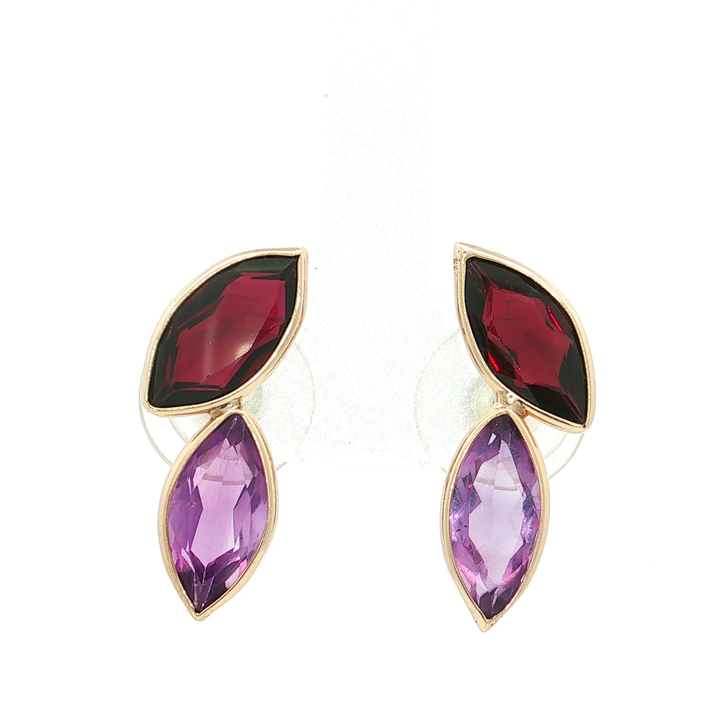 Marquise Deep Mozambique Garnet Amethyst Two-Stone Stud Earrings (7 ⅓ ct. tw.) in 14k Yellow Gold