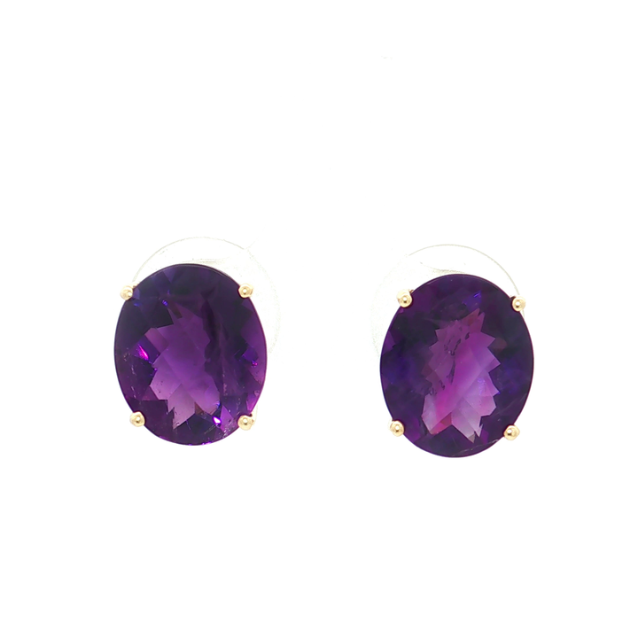 Oval Checkerboard Deep Amethyst Stud Earrings (9 ct. tw.) in 14k Yellow Gold