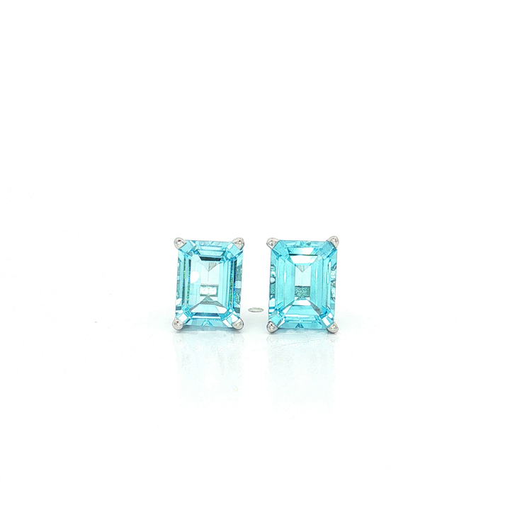 Emerald-Cut Vivid Swiss Blue Topaz Stud Earrings (4 ct. tw.) in 14k White Gold