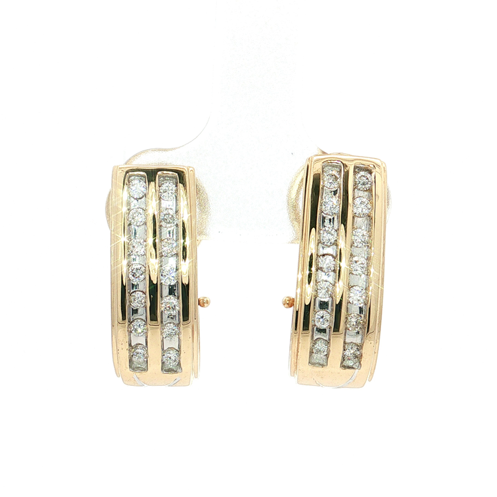 Channel-Set Colorless Nearly Flawless Diamond Omega Back Earrings (½ ct. tw.) in 14k Yellow & White Gold