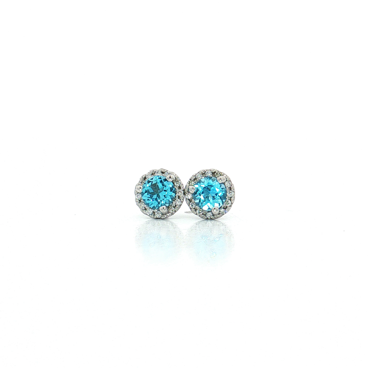Swiss Blue Topaz Colorless Nearly Flawless Halo Diamond Earrings (1 ½ ct. tw.) in 14k White Gold