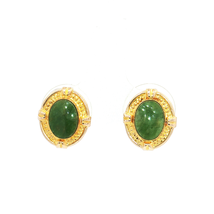 Deep Jadeite Jade Cabochon Stud Earrings (3 ⅓ ct. tw.) in 14k Yellow Gold
