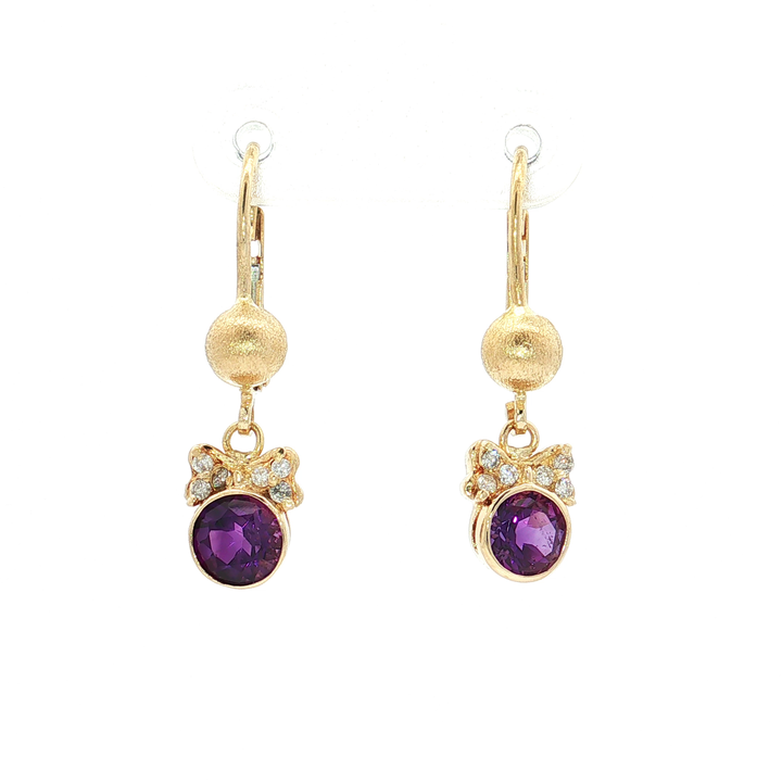 Deep Amethyst Near-Colorless Nearly Flawless Diamond Bow Drop Earrings (1 ⅓ ct. tw.) in 14k Yellow Gold