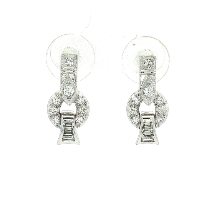 Antique Art Deco Colorless Nearly Flawless Diamond Drop Earrings (1 ct. tw.) in 14k White Gold