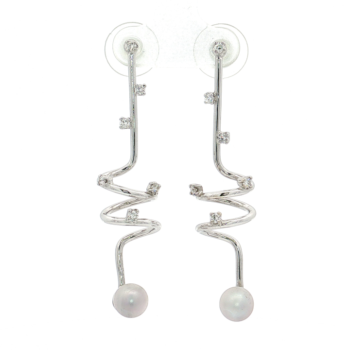 Akoya Pearl Colorless Nearly Flawless Spiral Diamond Drop Earrings (⅜ ct. tw.) in 18k White Gold