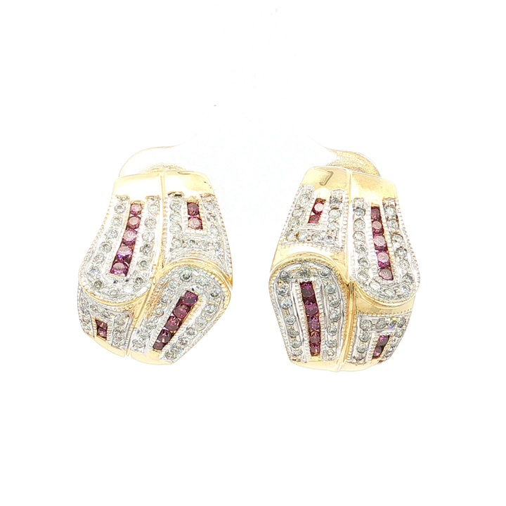 Vivid Pink Near-Flawless Diamond Omega Earrings (2 ct. tw.) in 14k Yellow & White Gold