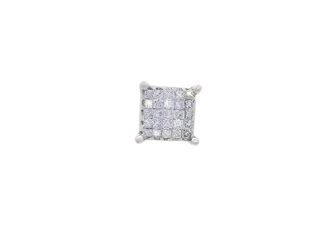 0.25 CTW Square Natural Diamond Cluster Single Stud Earring in 14KT White Gold