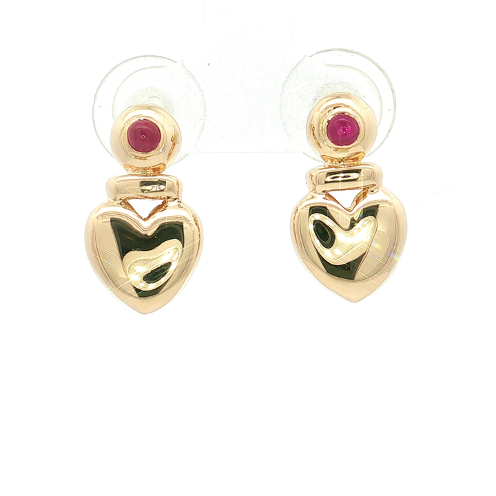 Cabochon Ruby Heart Stud Earrings (⅗ ct. tw.) in 14k Yellow Gold