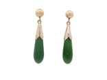Green Jade Drop Earrings in 14k Yellow Gold