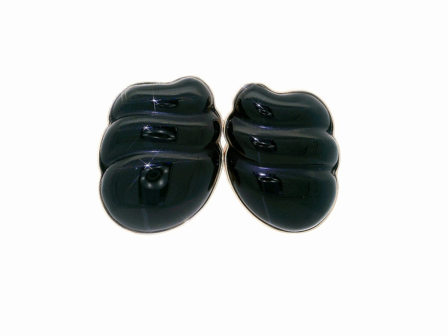 Vintage Onyx Clip-On Earrings 14k Yellow Gold