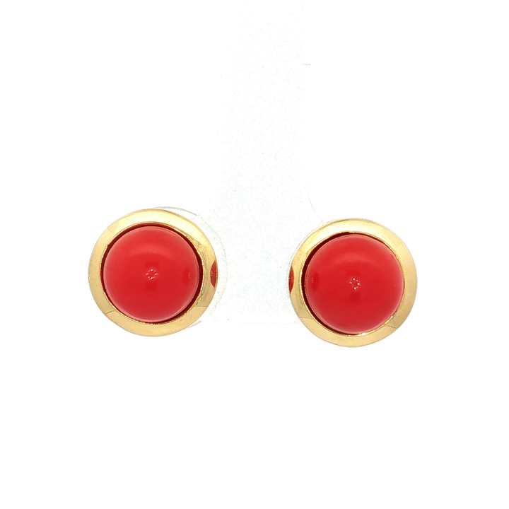 Vivid Red Coral Stud Earrings (7 ⅒ ct. tw.) in 18k Yellow Gold