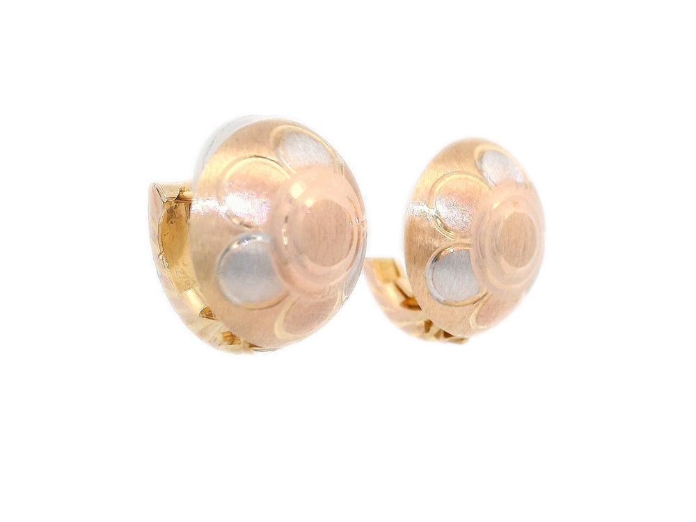 Tri - Color 14kt Gold Button Style Huggie Earrings in Yellow, White, & Rose Gold – Jewelry Depot, Inc.