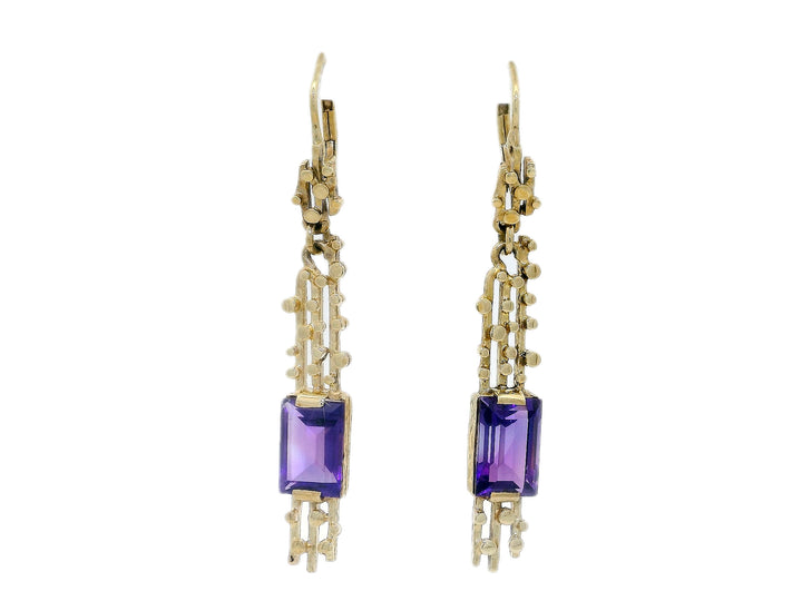 1.00 CTW AAA Grade Natural Amethyst Dangle Earrings in 14K Yellow Gold