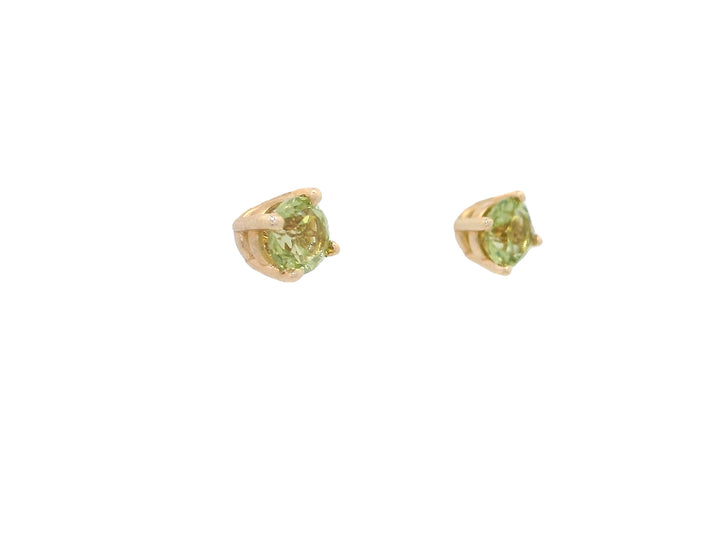 Natural Peridot Stud Earrings in 14KT Yellow Gold